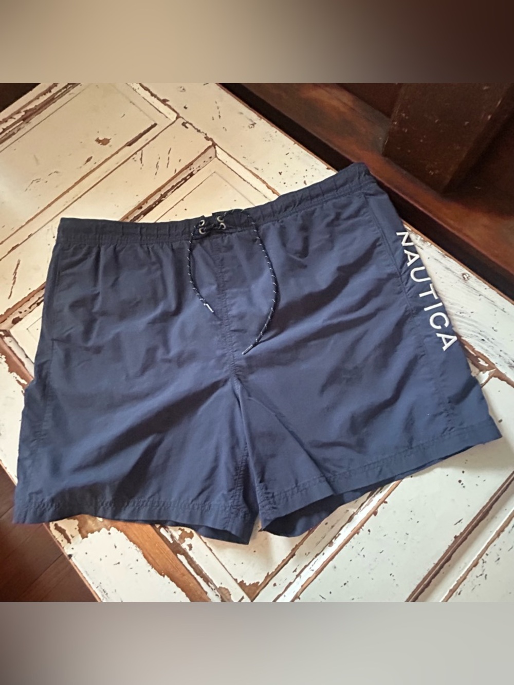 NAUTICA MEN'S LOGO NAVY BLUE Bathing Suit Casual Walking Shorts Size XL